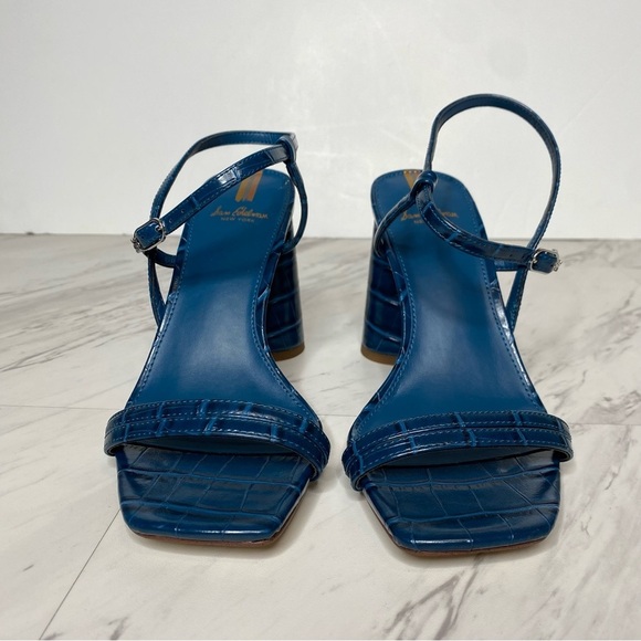 New! Sam Edelman Kit Blue Crocodile Faux Leather Heeled Sandal 7M - Picture 2 of 14